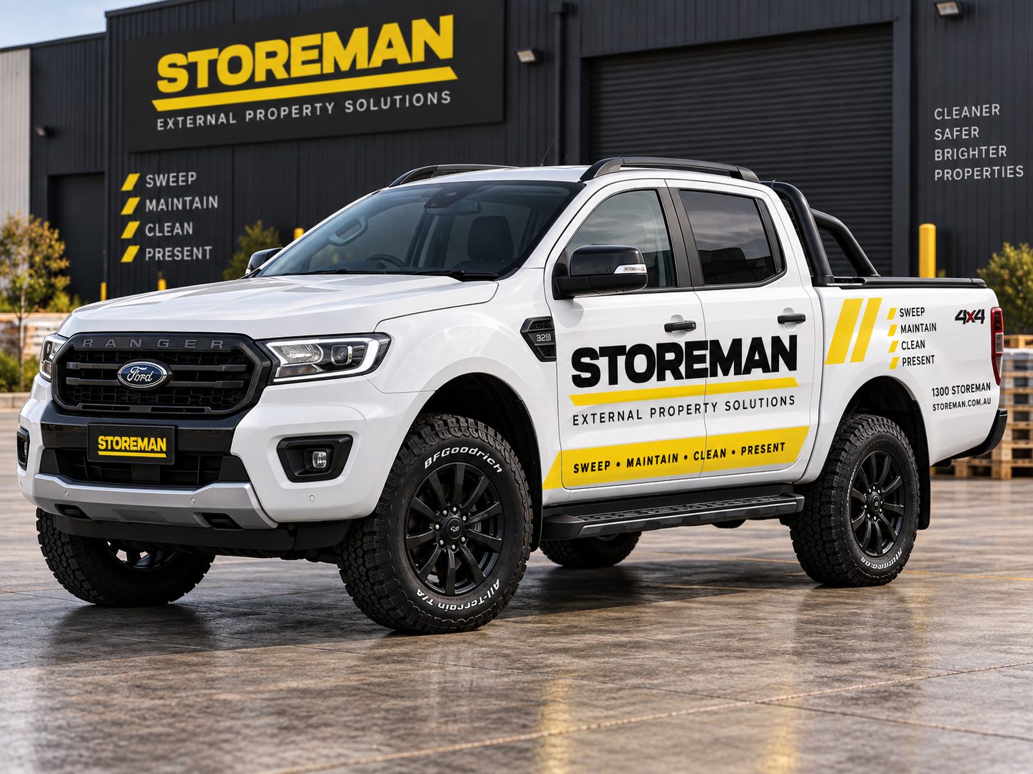 Storeman branded vehicle at a commercial property